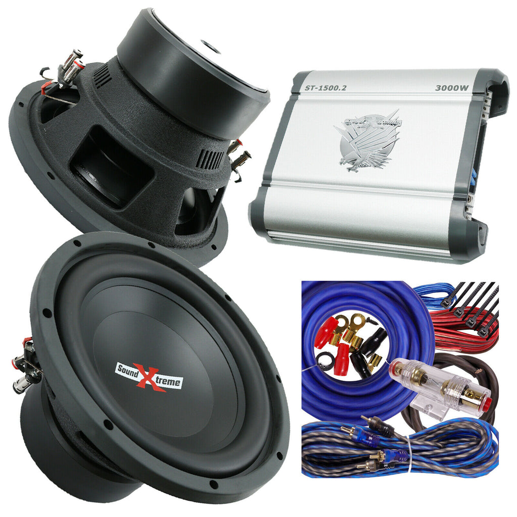 Soundxtrem ST-1500.2 3000W Car Amp + 2x Soundxtreme ST-412 12" 4000W Subs + KIT - Sellabi