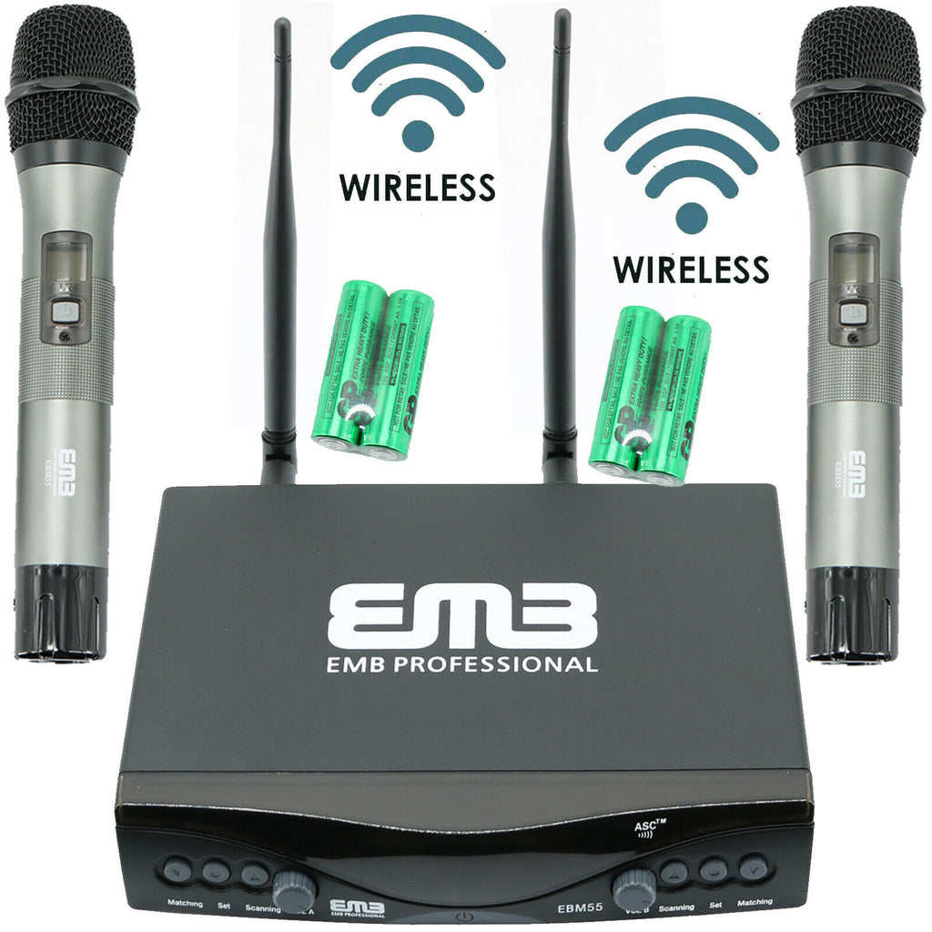 EMB EBM55 Dual UHF Wireless Handheld Microphone System w/ Rechargeable Receiver - Sellabi