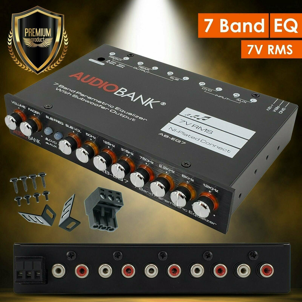 Audiobank EQ7 1/2 Din 7 Band Car Audio Equalizer EQ w/ Front, Rear + Sub Output - Sellabi