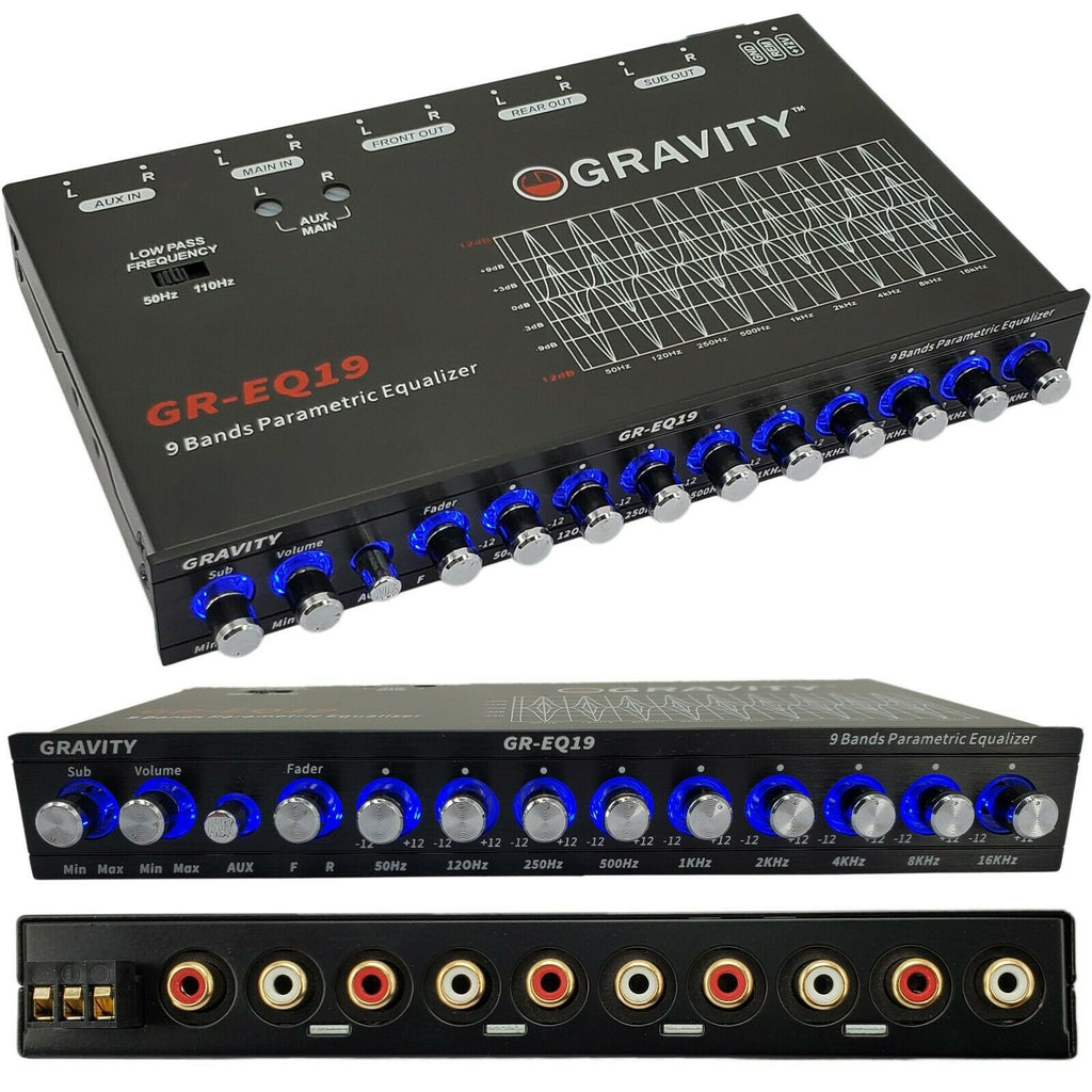 Gravity EQ19 1/2 Din 9 Band 9V Car Audio Equalizer EQ Front, Rear + Sub Output - Sellabi