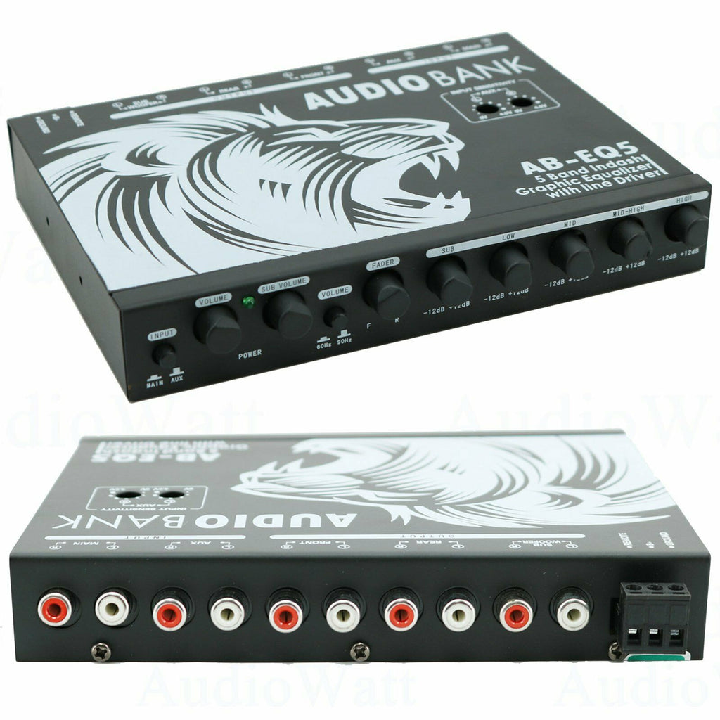 Audiobank AB-EQ5 1/2 Din 5 Band Car Audio Equalizer Graphic EQ w/ Line Driver - Sellabi