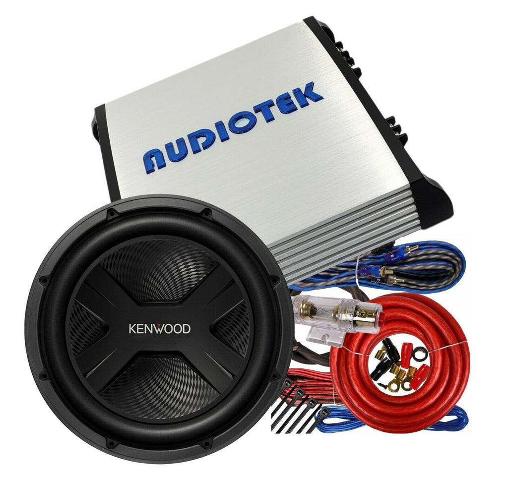 Kenwood KFC-PS3017W 2000W 12" Subwoofer + Audiotek 1600W Amplifier +4G  Amp Kit - Sellabi