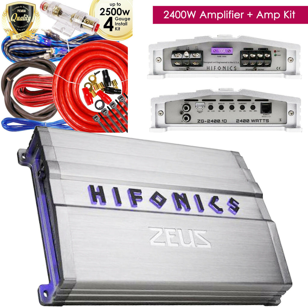 Hifonics Zeus ZG-2400.1D 2400W Mono Car Audio Amplifier + 4GA 2500W Amp Kit NEW - Sellabi