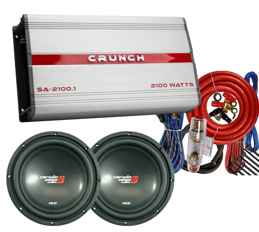 2x CERWIN-VEGA XED10V2 10" Subwoofer + Crunch SA-2100.1 Amplifier + 4 Ga Amp Kit - Sellabi