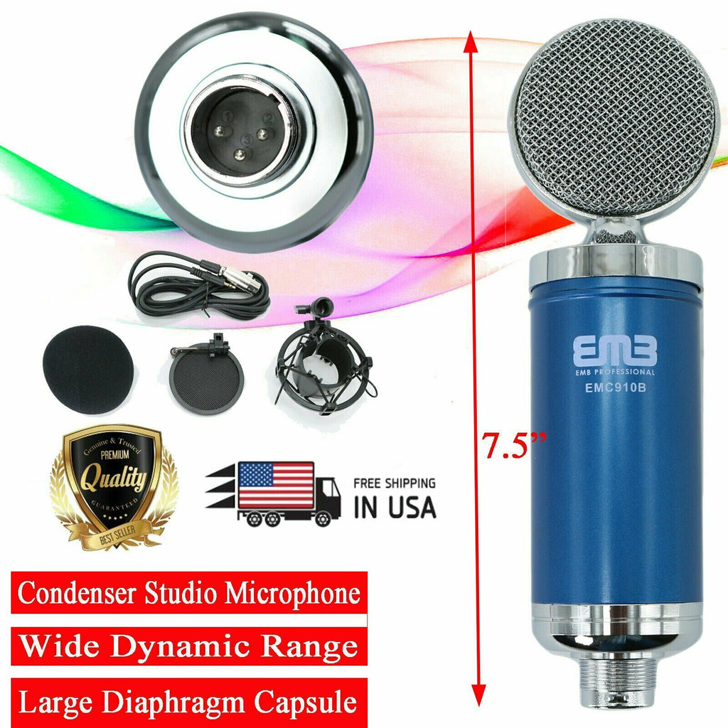 EMC910 Multi-Pattern Large Diaphragm Condenser Project Studio Microphone Blue - Sellabi