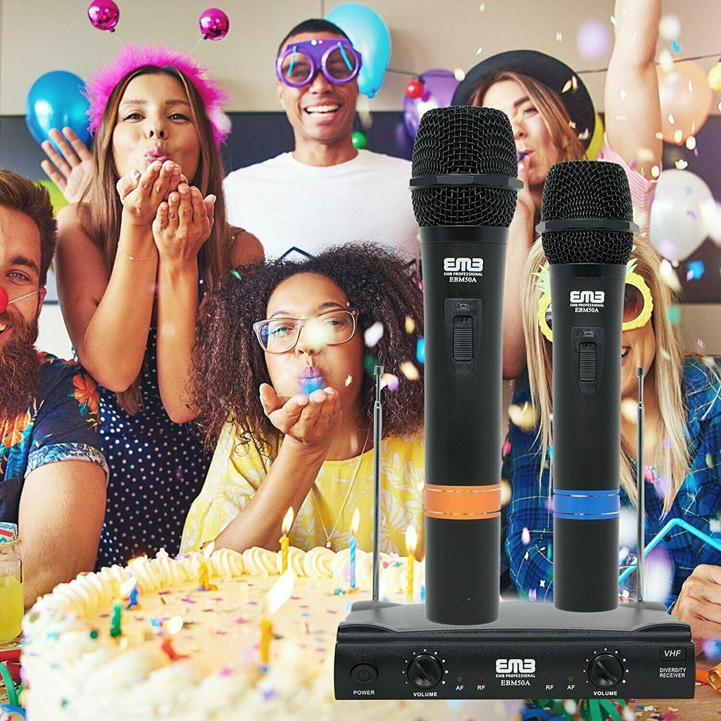 Professional Dual Wireless VHF Handheld Microphone Long Distance Range w/ Cable - Sellabi