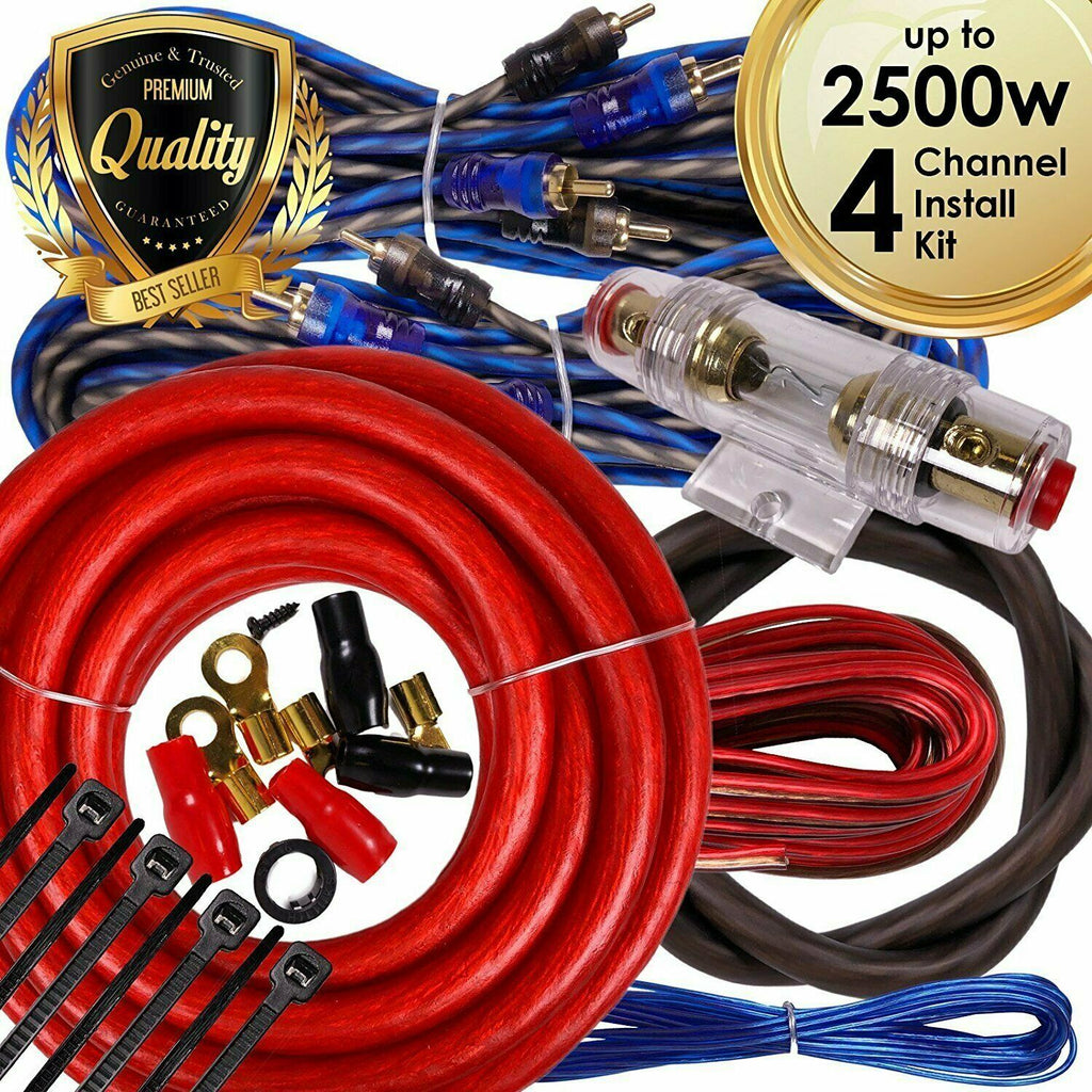 Complete 4 Channels 2500W 4 Gauge Amplifier Installation Wiring Kit Amp PK2 Red - Sellabi