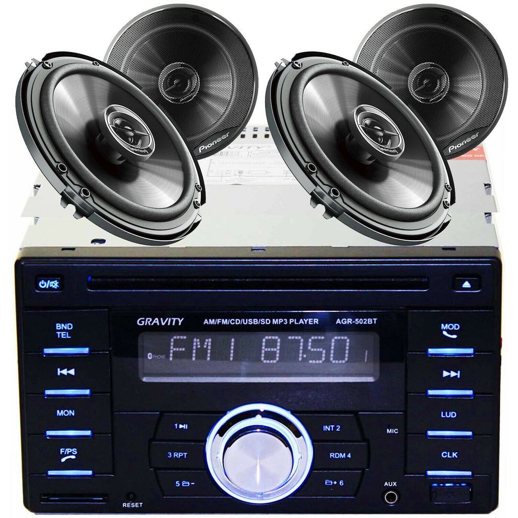 2 Din Bluetooth Car Audio Stereo CD w/ USB AUX AGR-502BT + 4x Speakers G1645R - Sellabi