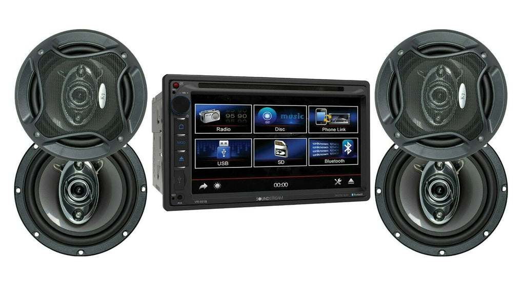 Soundstream VR-651B 2-DIN Multimedia Receiver + 4x Audiotek K65.4 6.5" Speakers - Sellabi