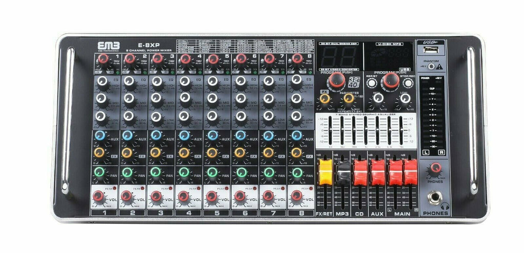 EMB TX8P 1300W 8 Channel Power Mixer Console w/ DSP Effect, Bluetooth, Record - Sellabi