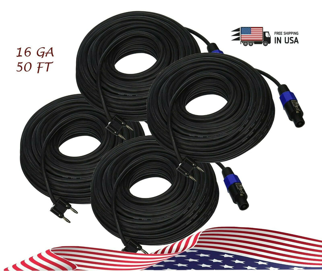 4x EMB 16 GAUGE 50 FT SPEAKON TO DUAL BANANA - PREMIUM PA SPEAKER CABLE - Sellabi