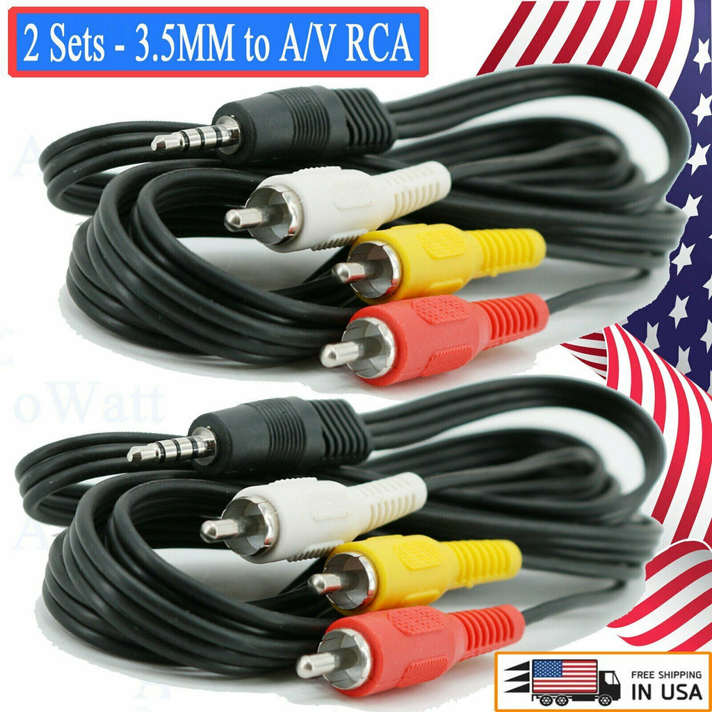 2x 6 Feet 3.5MM to A/V RCA Audio Video Adapter Wire Jack Composite A/V Cable - Sellabi