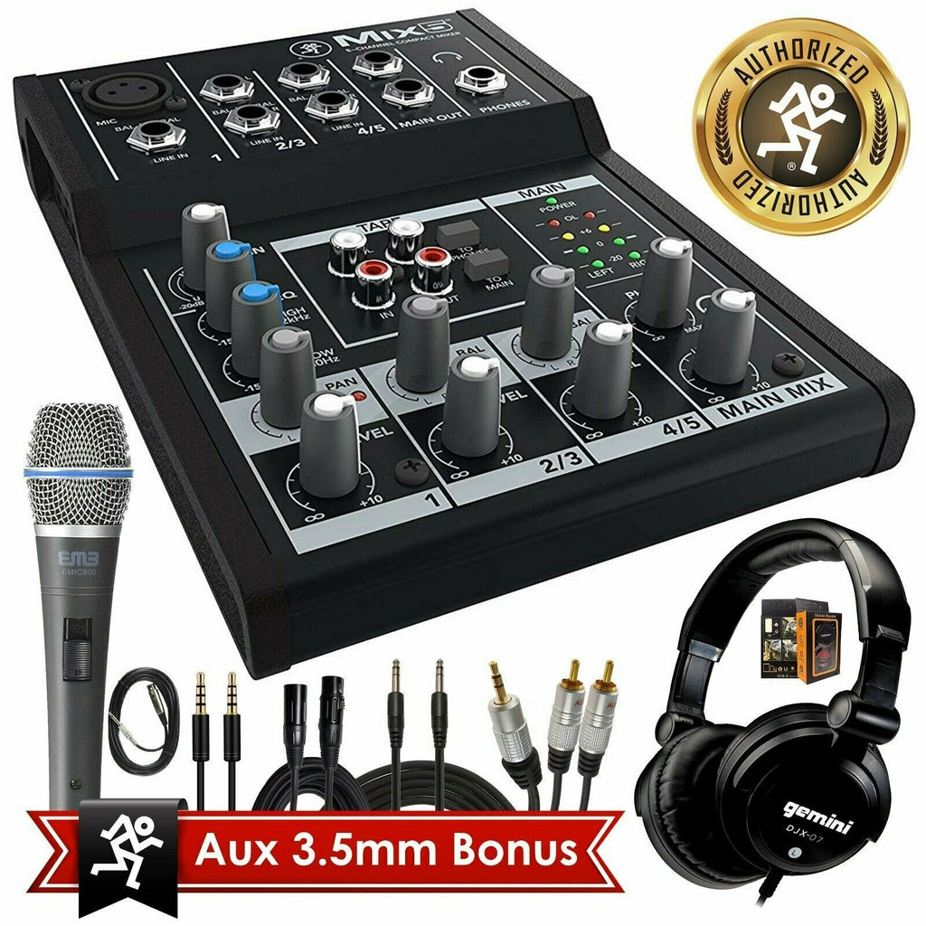 Mackie Mix5 5-Channel 2-band EQ Portable Live Studio Compact Mixer + Pro Bundle - Sellabi