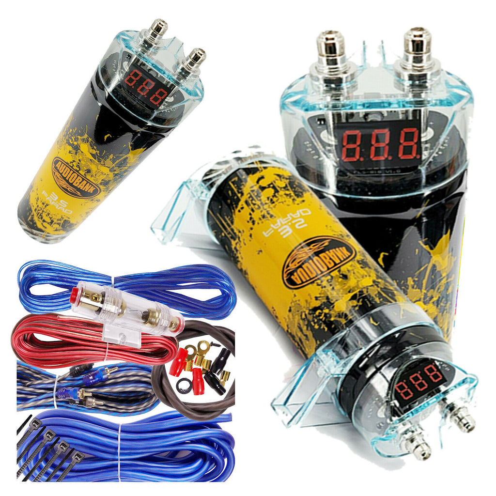 3500 Watts PRO 3.5 Farad Capacitor Car Audio Power 12V Display + 8 Ga KIT BLUE - Sellabi