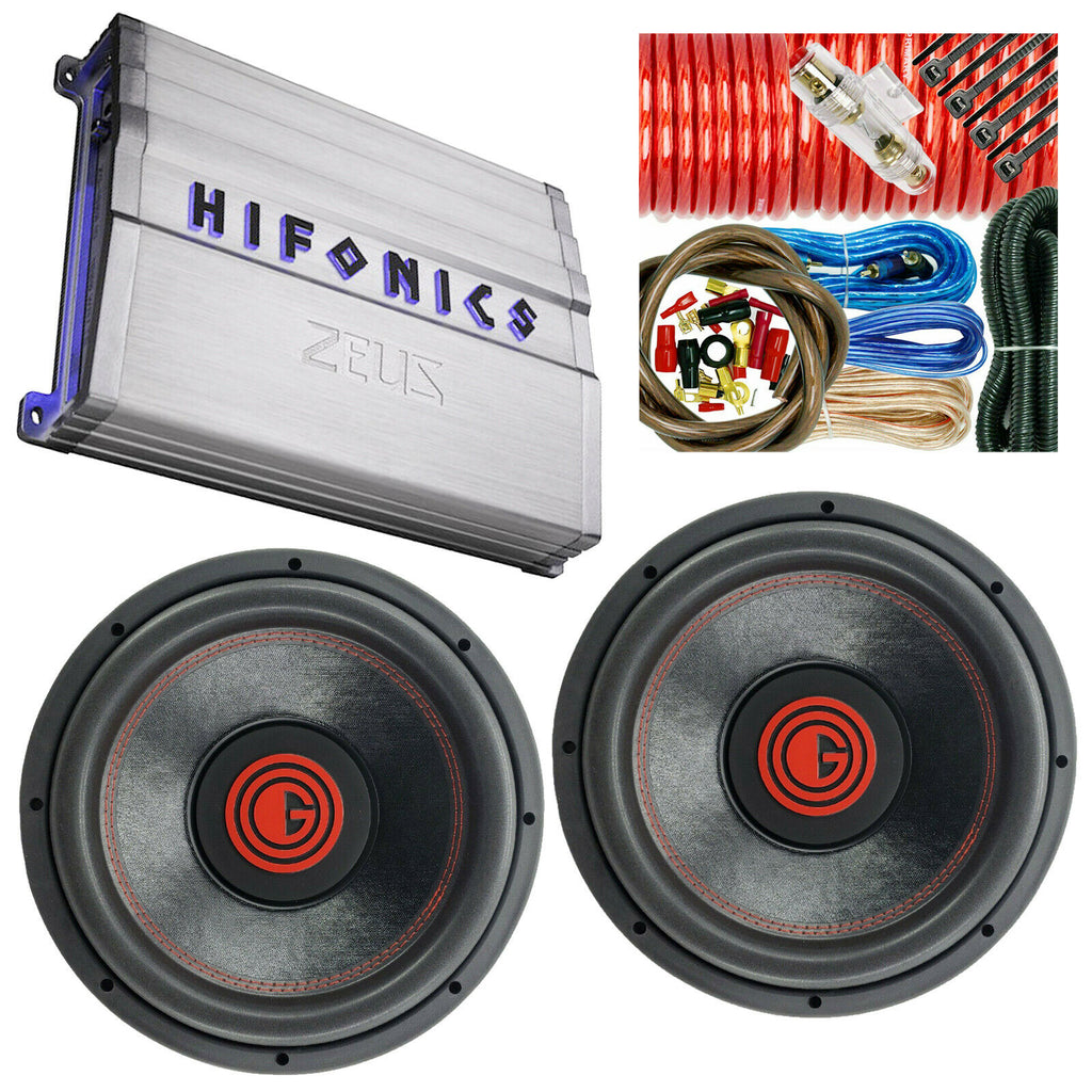 Hifonics Zeus ZG-1800.1D 1800W Class D Amp + 2x Subwoofers 12" 4000W + 4 Ga Kit - Sellabi