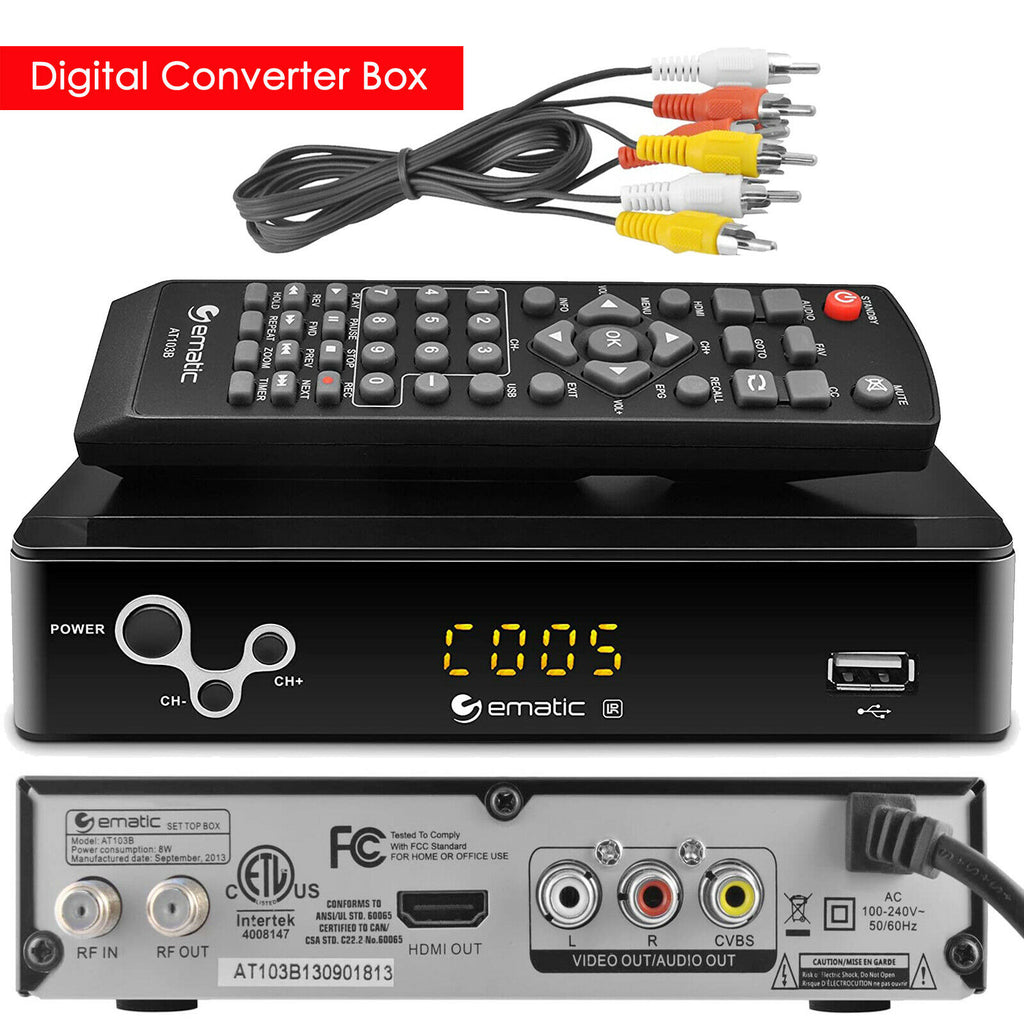 Ematic AT103B Digital Converter Box with Recording, Playback, & Parental Control - Sellabi