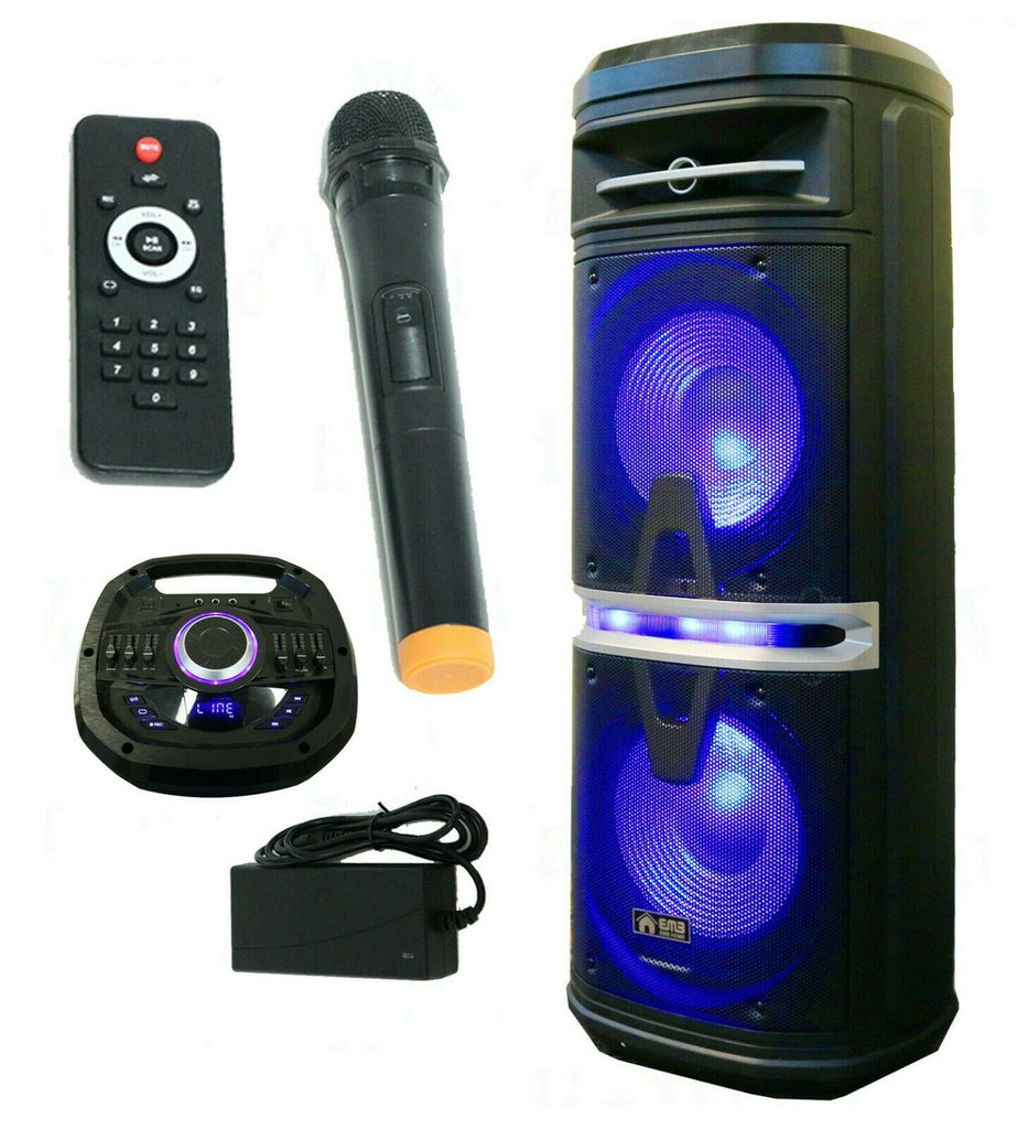 EMB 2000W Dual 10" Rechargeable Powered BT Speaker DJ PA Karaoke System w/Led - Sellabi