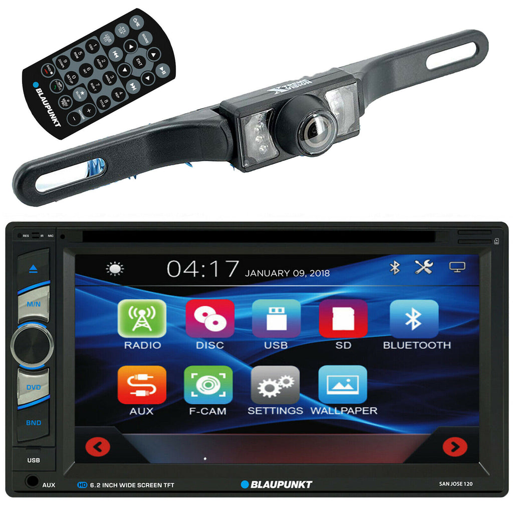 BLAUPUNKT CAR 6.2" 2 DIN TOUCHSCREEN DVD BLUETOOTH - SANJOSE120 W/ REAR CAM 95BK - Sellabi