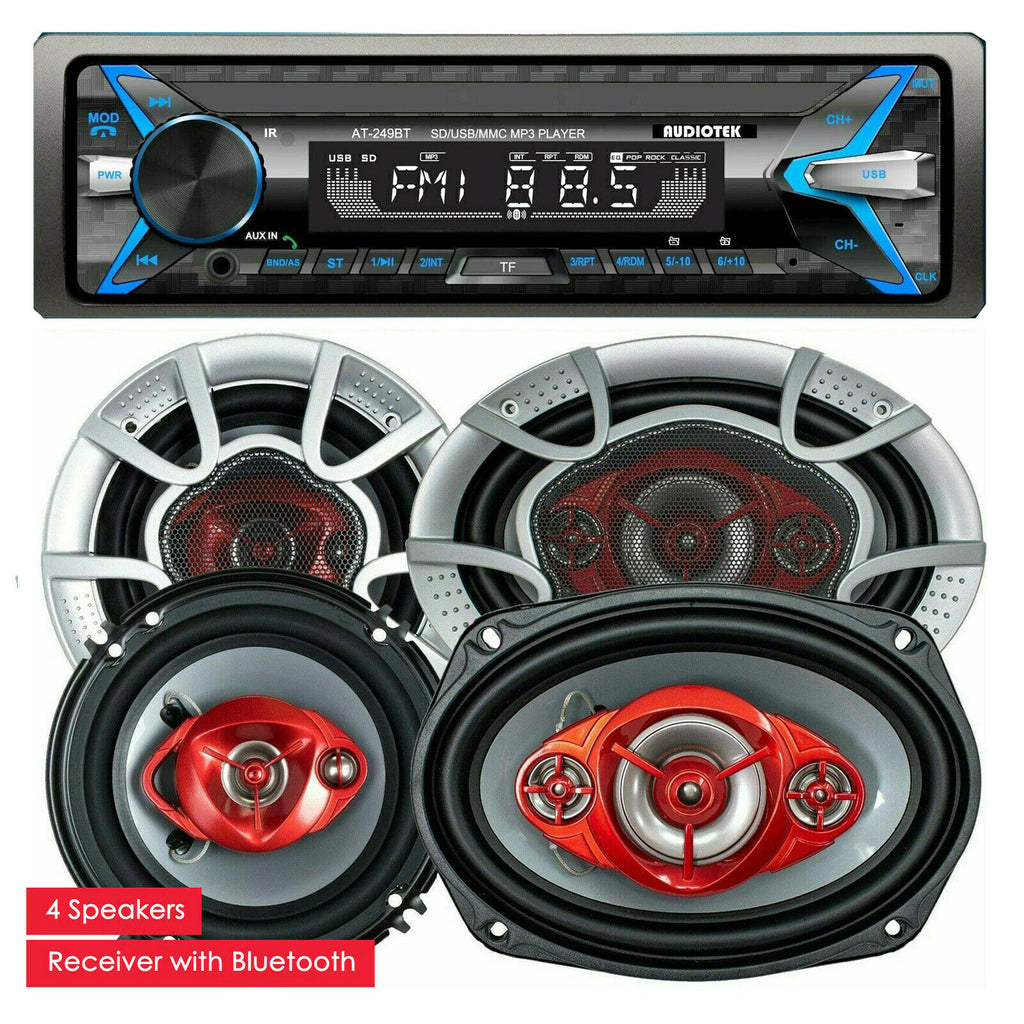 Media Player Car Receiver USB, SD, AUX Work w/ Bluetooth & 6x9" + 6.0" Speaker - Sellabi