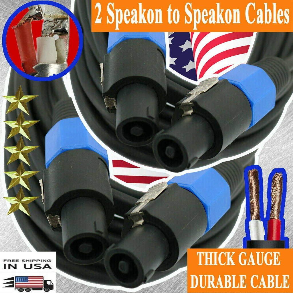 2X PREMIUM DJ / PRO TRUE AUDIO SPEAKER CABLE SPEAKON TO SPEAKON 16 GAUGE 25 FEET - Sellabi