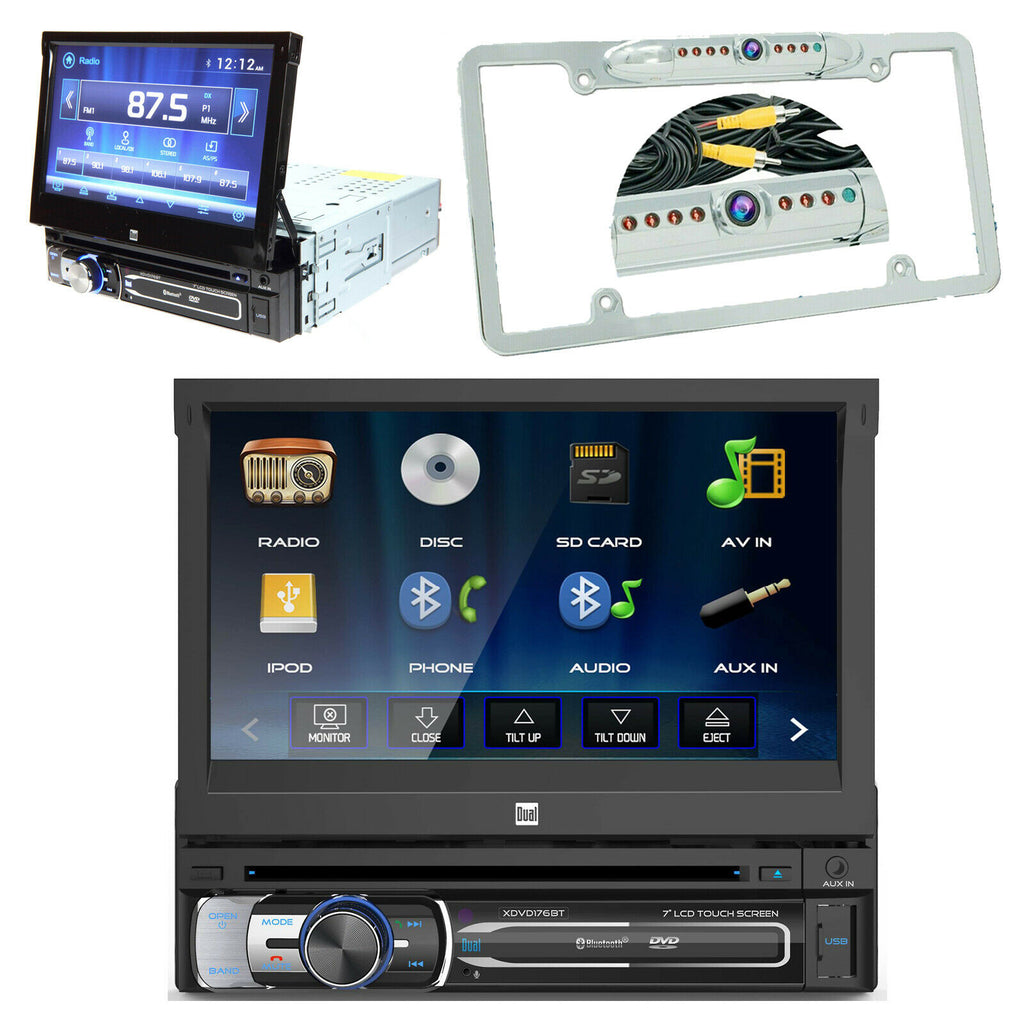 Dual XDVD176BT 7" Bluetooth 1-Din DVD Receiver Motorized Touchscreen + CAM-30CH - Sellabi