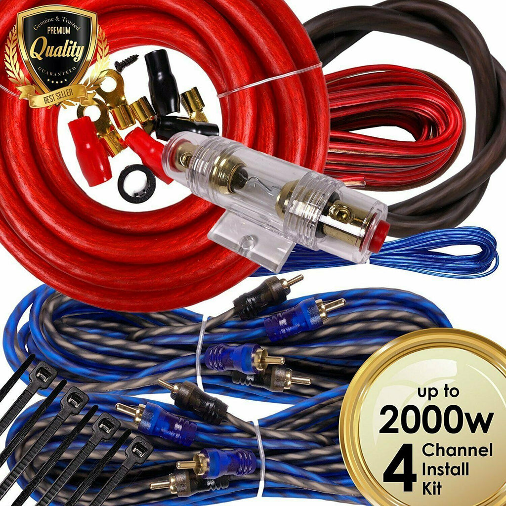 Complete 4 Channels 2000W 4 Gauge Amplifier Installation Wiring Kit Amp PK3 Red - Sellabi