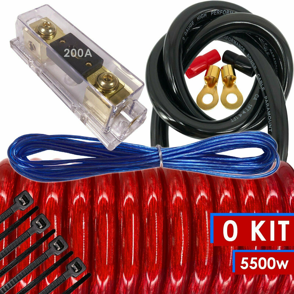 NEW Audiotek 0 Gauge Amp Kit Amplifier Install Wiring HOT 0 Ga Wire 5500W Red - Sellabi