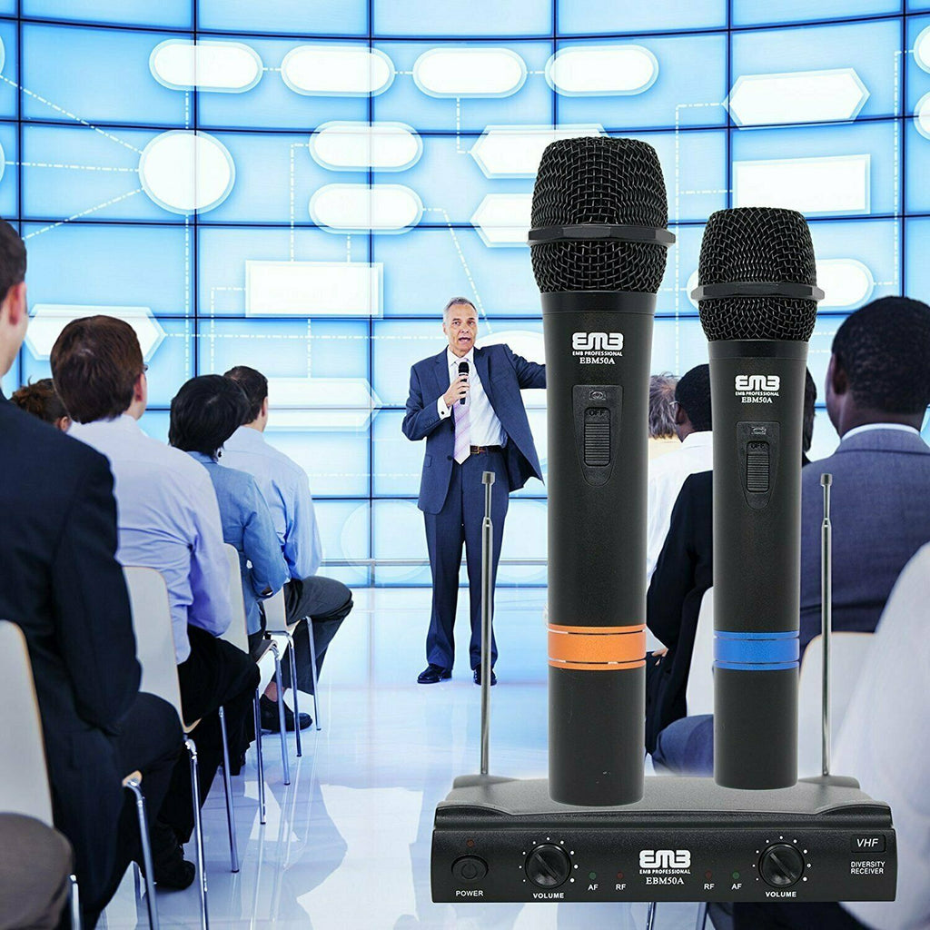 EMB Pro VHF Dual Channel Wireless HIFI Handheld Microphone with XLR to 1/4 Cable - Sellabi