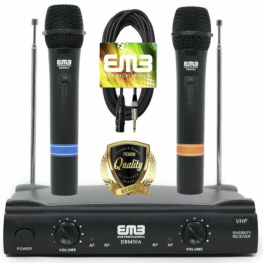 EMB VHF Professional Dual Wireless Handheld HIFI Microphone Long Range w/ Cable - Sellabi