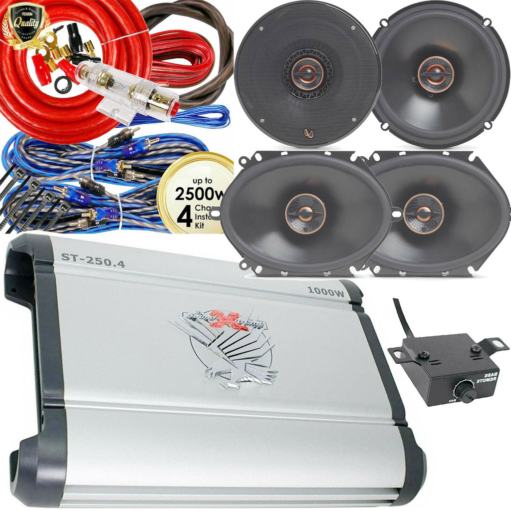 4x INFINITY REFERENCE 6.5" 6"x8" SPEAKERS + AMPLIFIER 1000W 4-CH + 4-CH AMP KIT - Sellabi