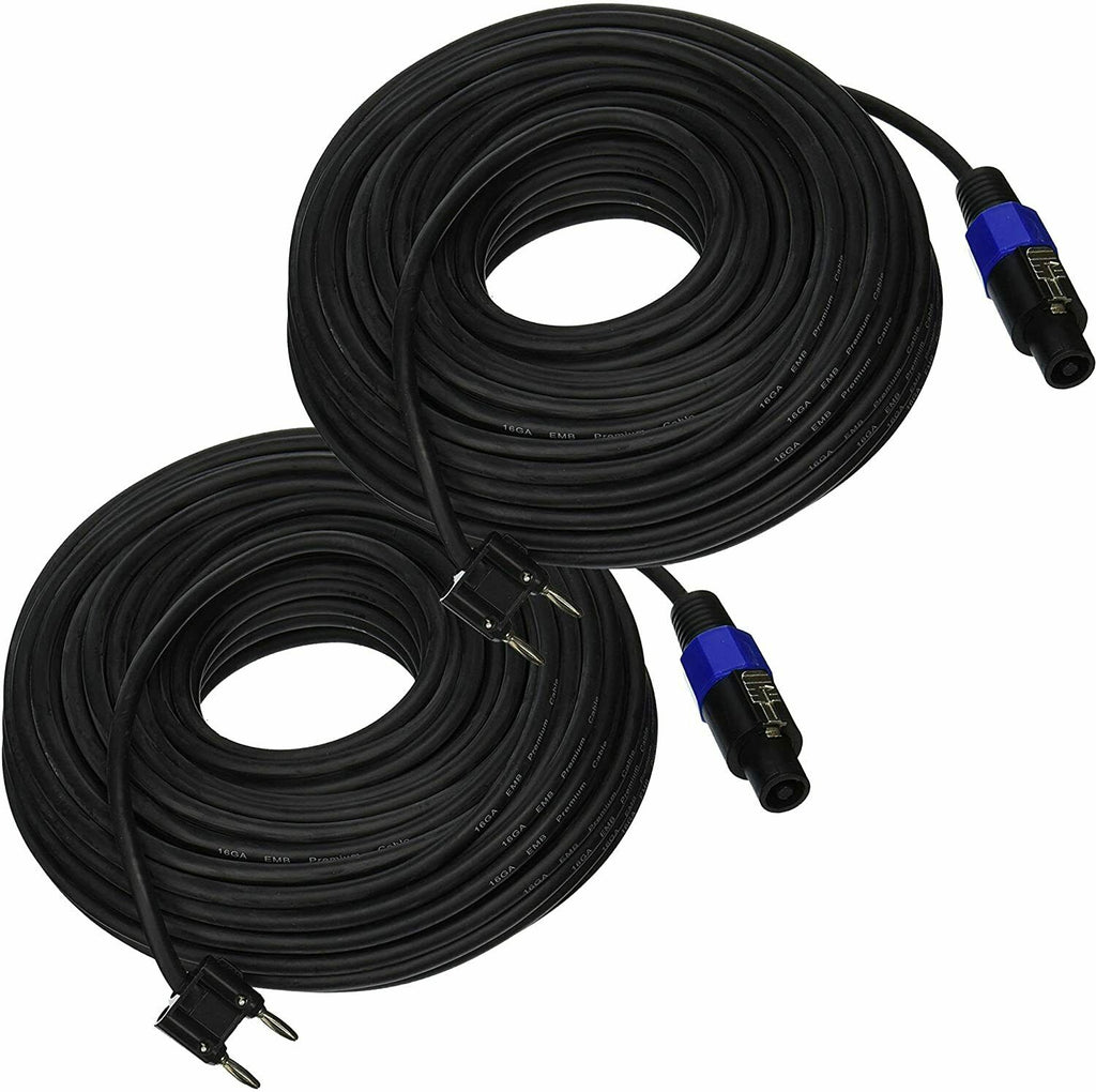 2x EMB = SPEAKON TO DUAL BANANA- 16 GAUGE 25 FT PREMIUM  PA SPEAKER CABLE - Sellabi