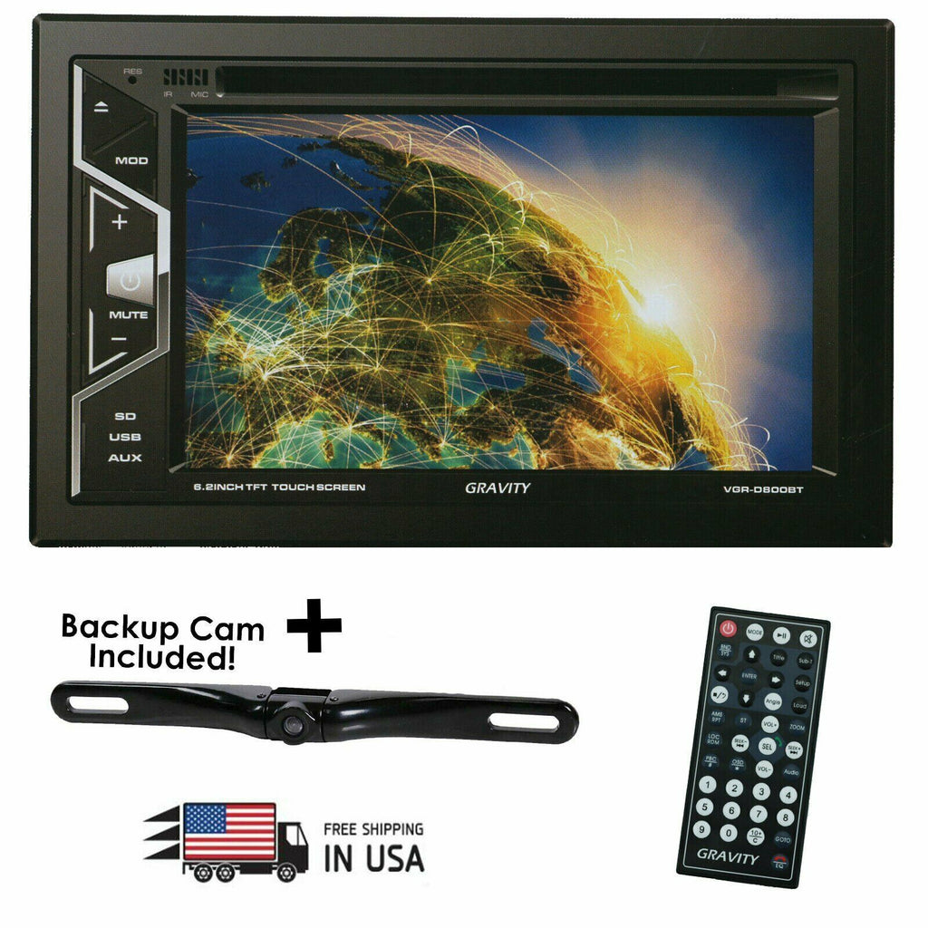 Gravity Car Audio 6.2" Touchscreen Multimedia Player DVD USB/AUX, Cam Work w/ BT - Sellabi