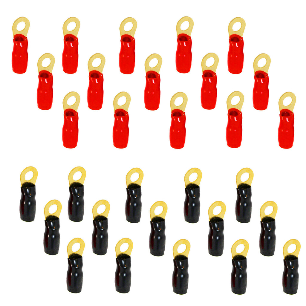 40 Pack 0 Gauge Gold Ring Terminal 1/0 AWG Wire Crimp Cable Red Black Boots 5/16 - Sellabi