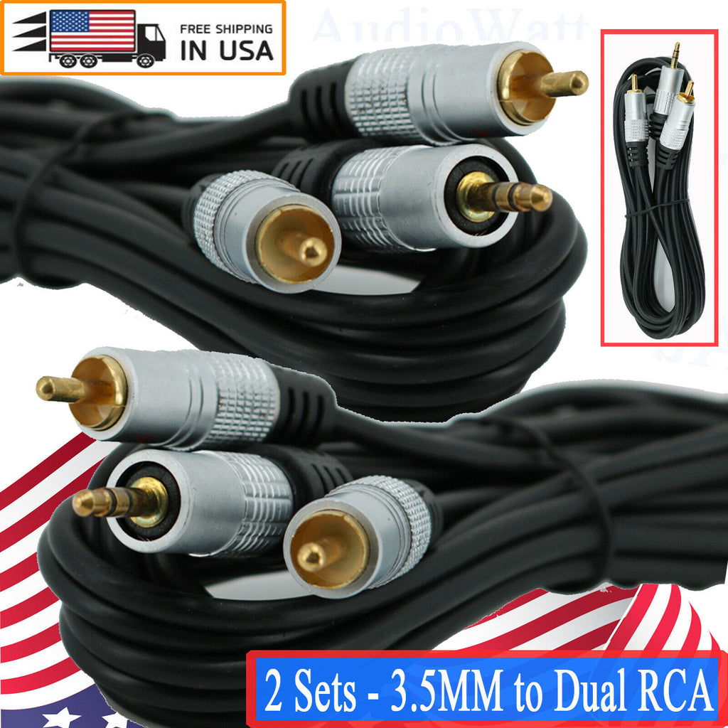 2x Premium 6 Feet 3.5MM to Dual RCA Audio Video Adapter Jack Composite A/V Cable - Sellabi