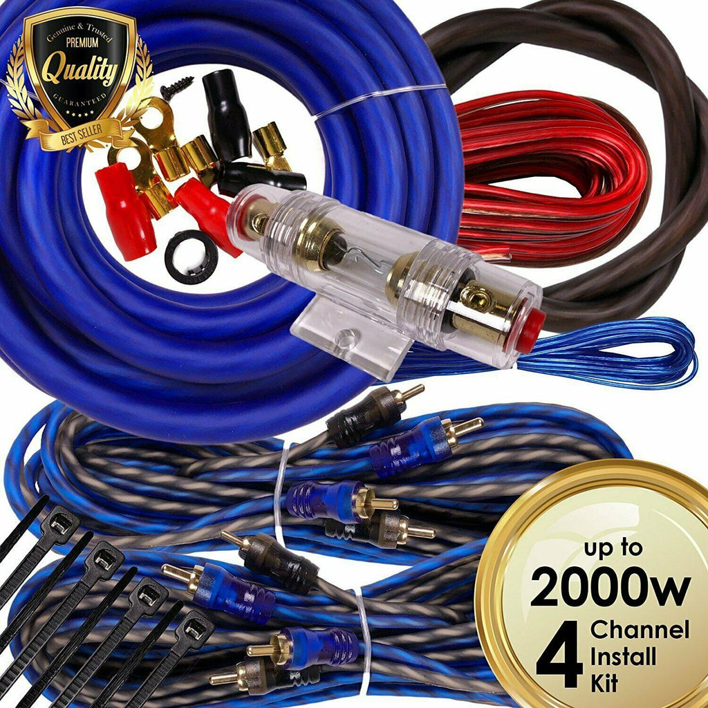 Complete 4 Channels 2000W 4 Gauge Amplifier Installation Wiring Kit Amp PK3 Blue - Sellabi