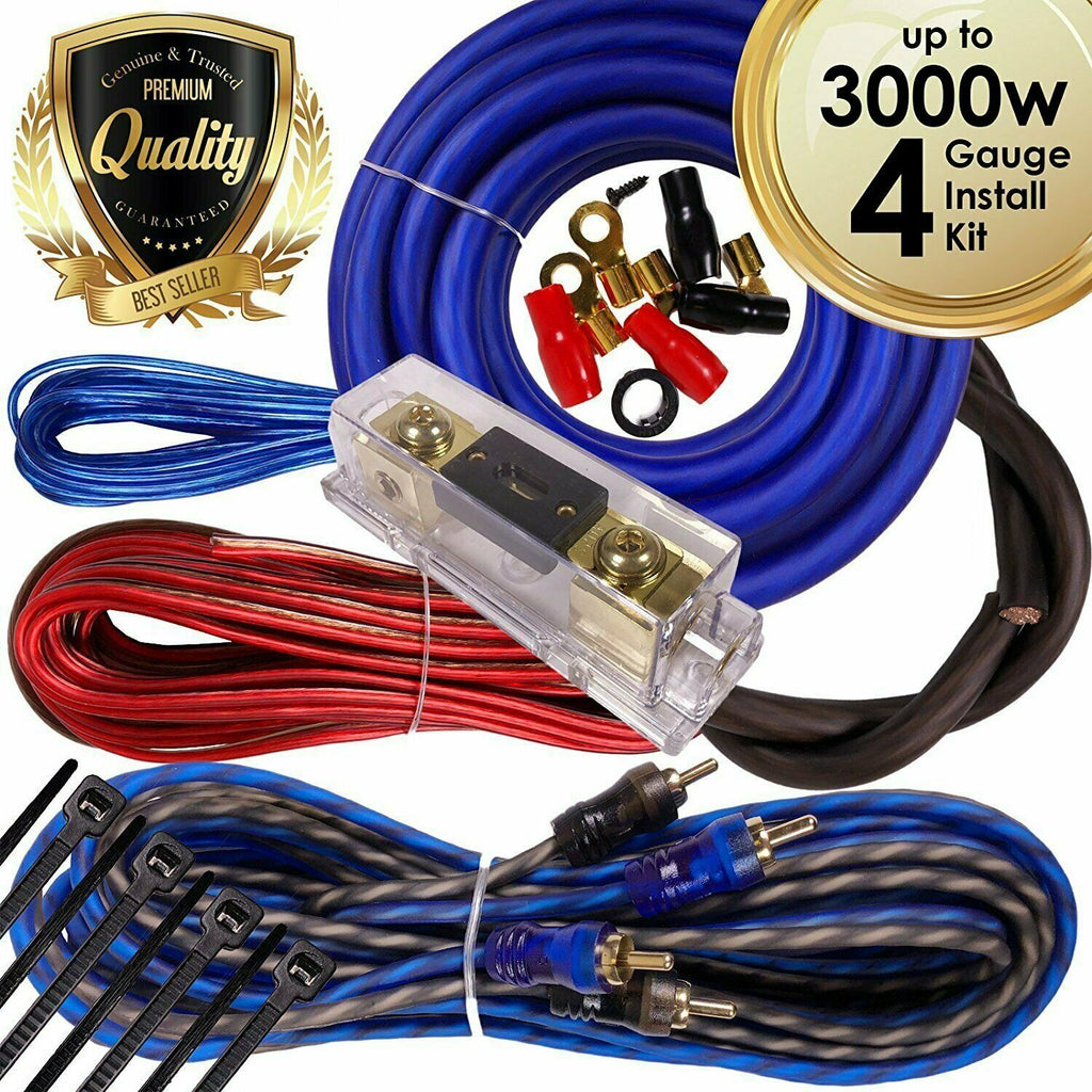 Complete 3000W 4 Gauge Car Amplifier Installation Wiring Kit Amp PK2 4 Ga Blue - Sellabi