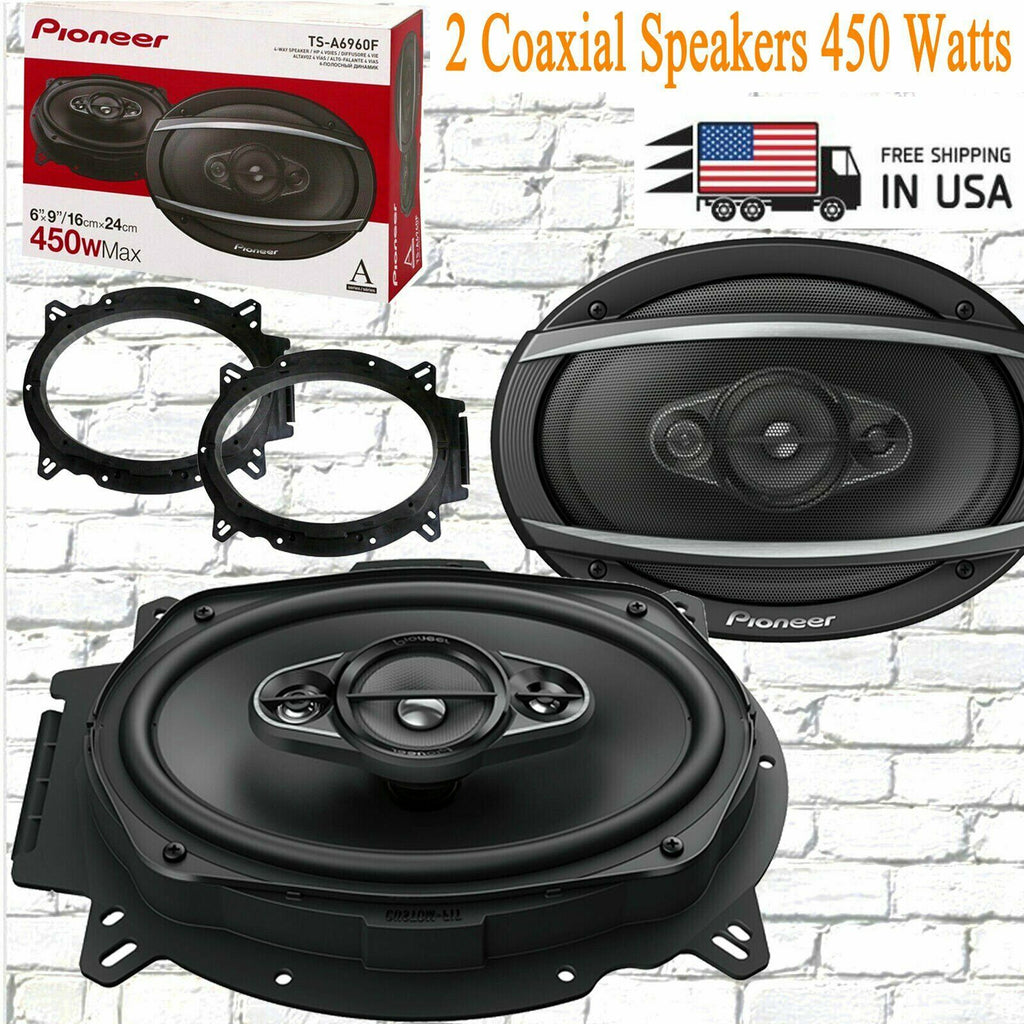 2x Pioneer TS-A6960F 450 Watts 6"x 9" 4-Way Car Audio Coaxial Speakers +Spacers - Sellabi