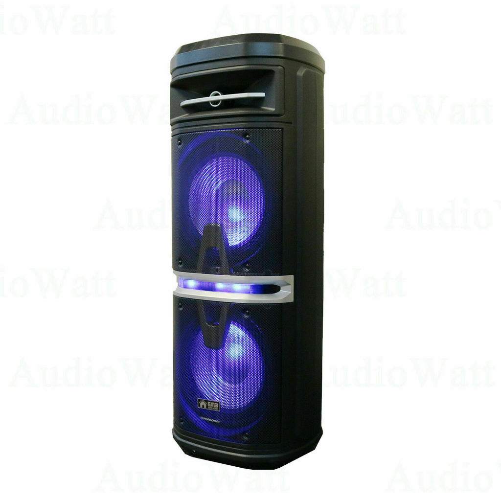 EMB 2000W Dual 10" Rechargeable Powered BT Speaker DJ PA Karaoke System w/Led - Sellabi