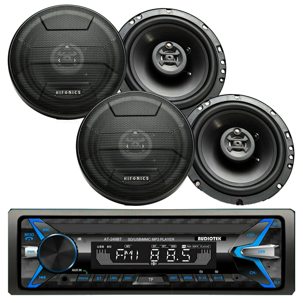 4x Hifonics ZS653 6.5" Speakers + Audiotek AT-249BT Digital Receiver Bluetooth - Sellabi