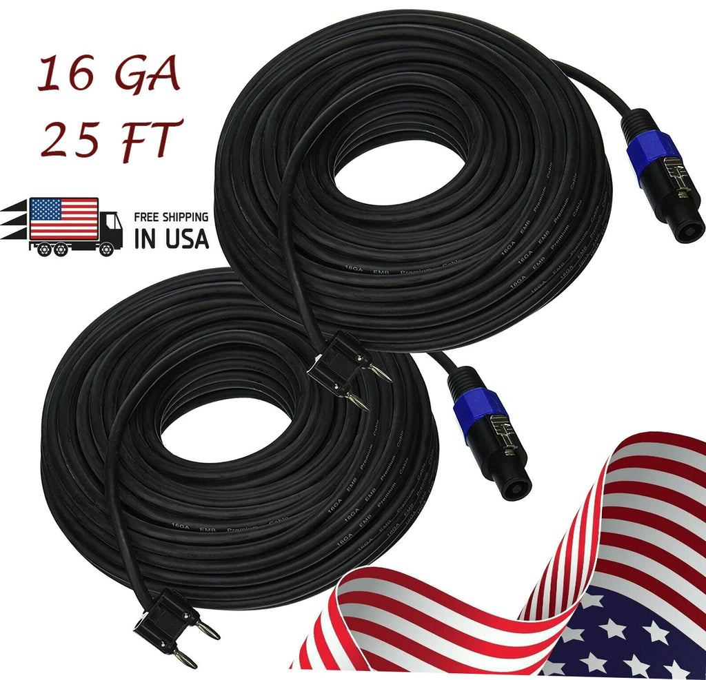 2x EMB = SPEAKON TO DUAL BANANA- 16 GAUGE 25 FT PREMIUM  PA SPEAKER CABLE - Sellabi