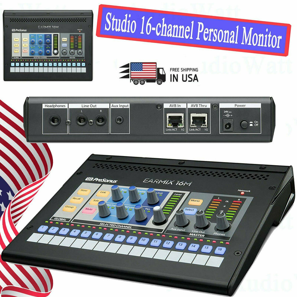 PreSonus EarMix 16M 16x2 AVB-Networked Studio 16-channel Personal Monitor Mixer - Sellabi