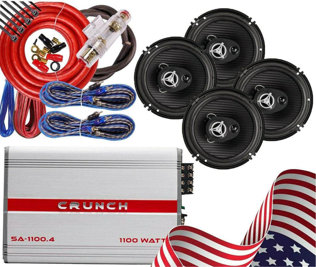 4x Power Acoustik EF-653 6.5″ 400W Speakers + Crunch SA-1100.4 Amp + 4CH Amp Kit - Sellabi