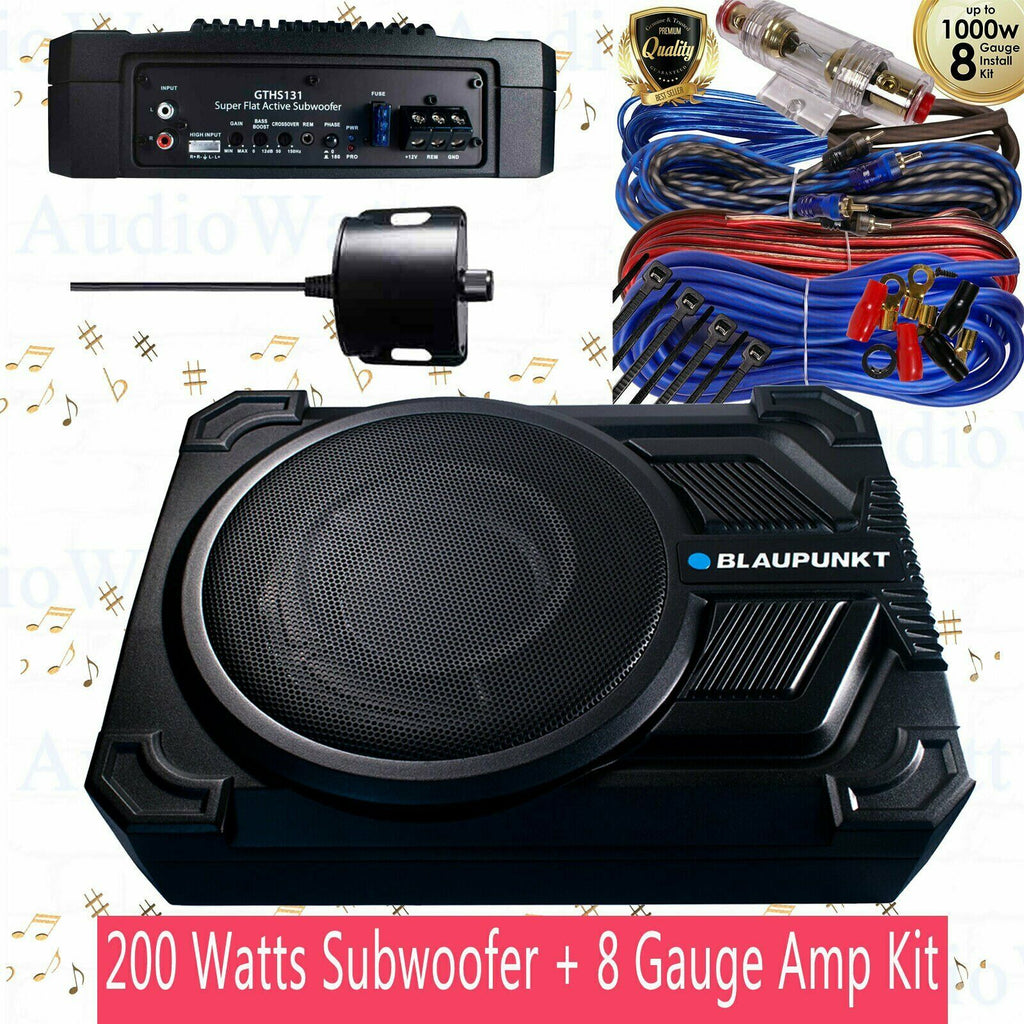 Blaupunkt GTHS131 8" Bass Boost Super Active 200W Subwoofer + 8 Gauge 1000W BLUE - Sellabi