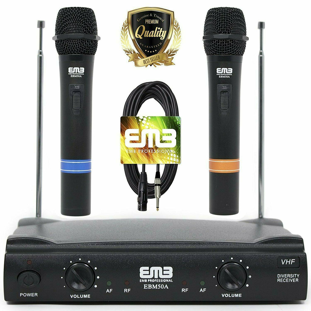 EMB Pro VHF Dual Channel Wireless HIFI Handheld Microphone with XLR to 1/4 Cable - Sellabi