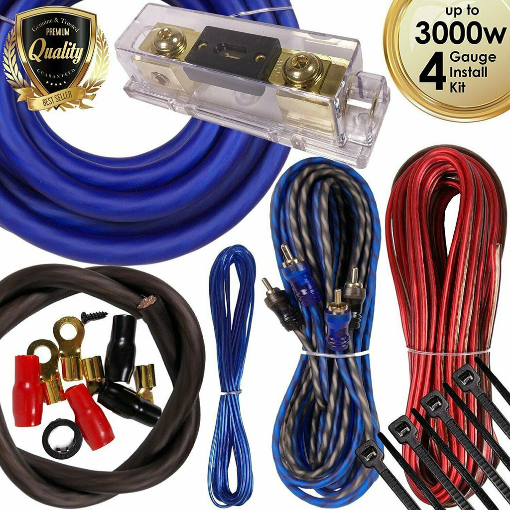 Complete 3000W 4 Gauge Car Amplifier Installation Wiring Kit Amp PK3 4 Ga Blue - Sellabi