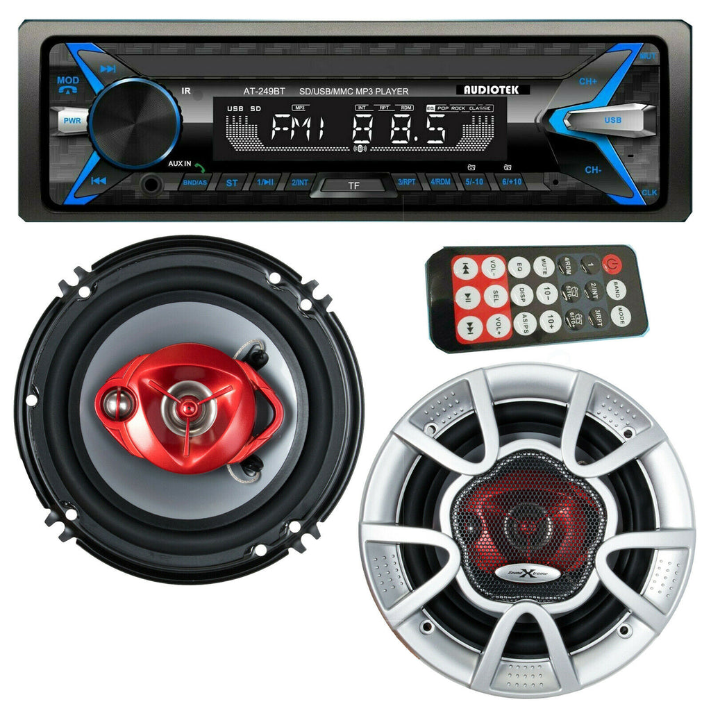 Audiotek AT-249BT 1-DIN Car Receiver USB AUX w/ Bluetooth + 2x Speakers 350W - Sellabi