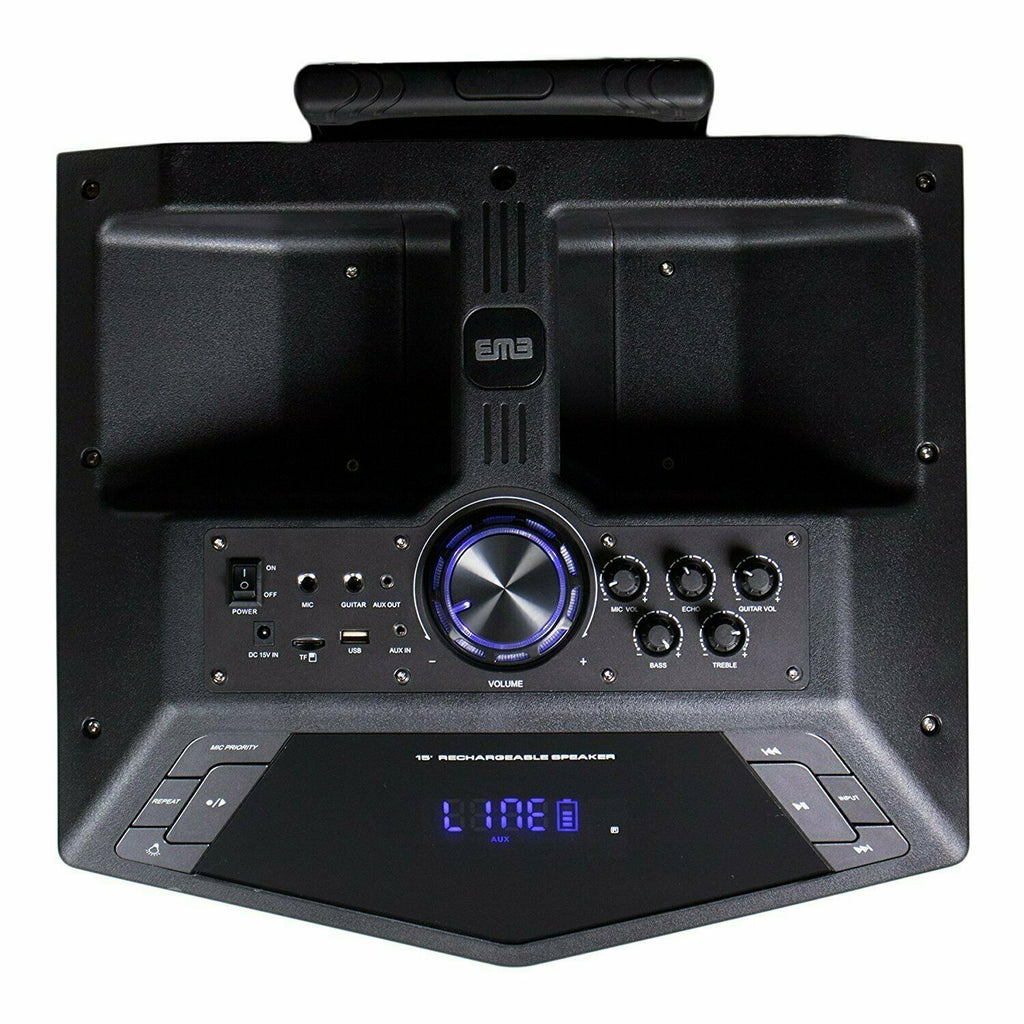 EMB 1500W 15" inch BLUETOOTH TAILGATE PA DJ PARTY SPEAKER LIGHTS REMOTE MIC - Sellabi