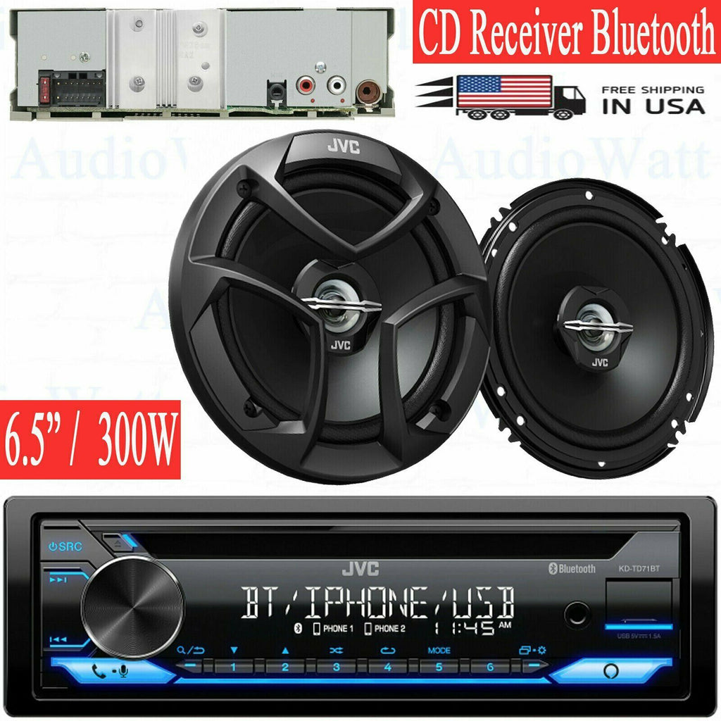 NEW JVC KD-TD71BT 1-DIN CD Receiver w/ Bluetooth USB + 2x CS-J620 6.5" Speakers - Sellabi