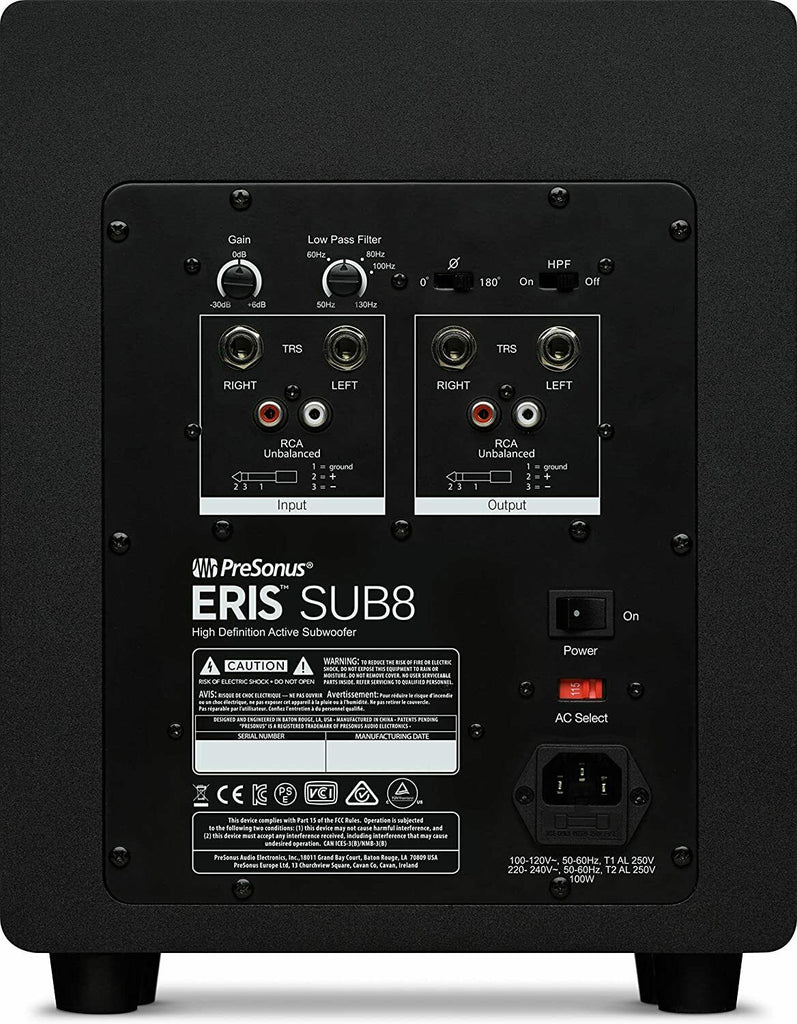 PreSonus Eris Sub 8 Compact 8" 100 Watts Max Power Studio Subwoofer - Sellabi