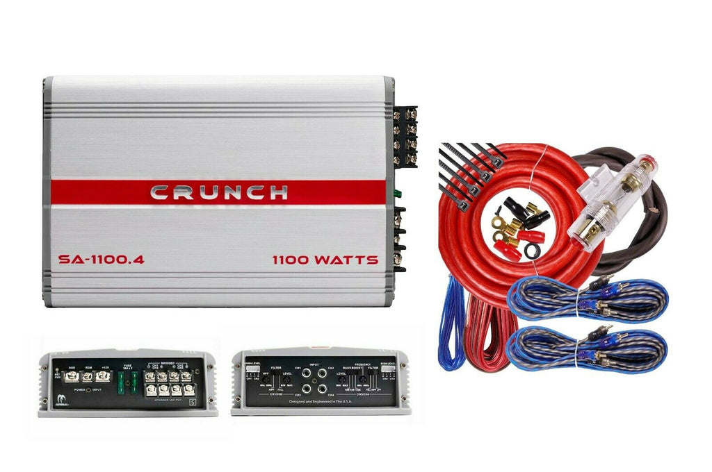 NEW Crunch 1100 Watt 4 Ch. Powerful Car Audio Amplifier SA1100.4I + 4 Ch Amp Kit - Sellabi